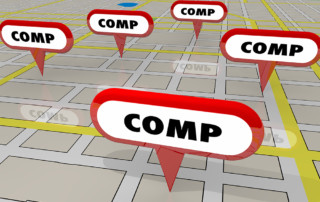 Map with map markers that read "comp"