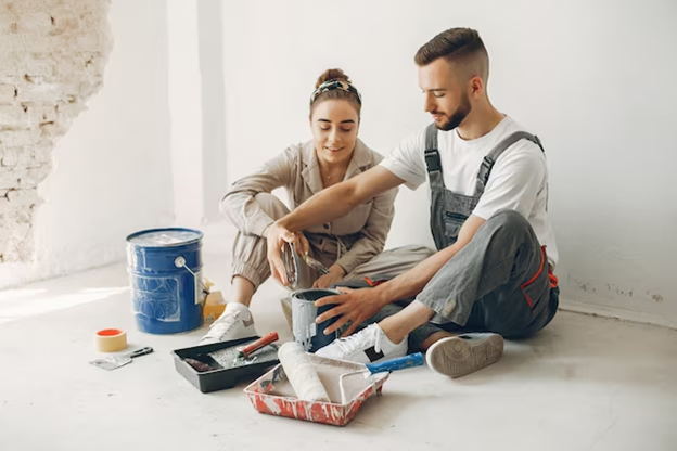 Couple Painting a House